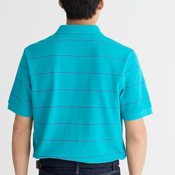 J crew Piqué polo shirt in stripe Turquoise Blue Wave Stripes - Picture 2 of 6